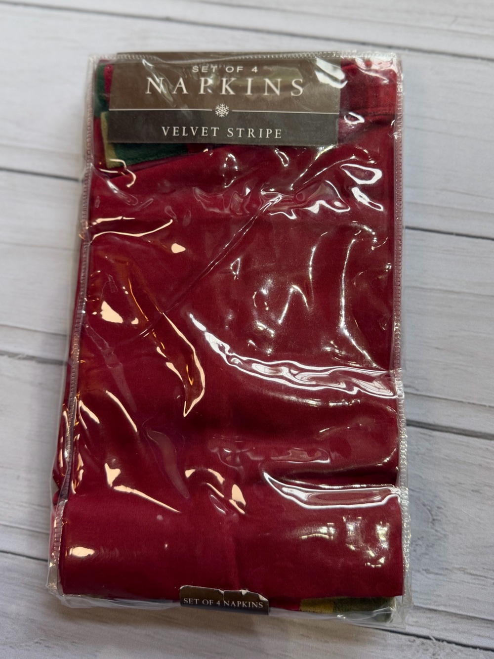 New set of 4 cotton velvet stripe crimson Christmas holiday napkins.